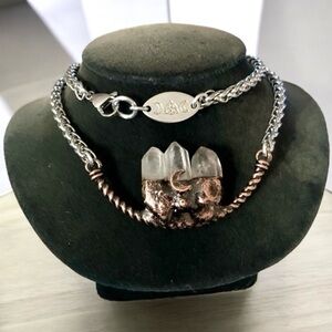 Natural crystal quartz gemstone crescent moon goddess charm boho goth necklace